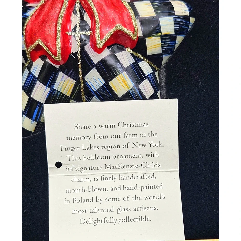 RARE MacKenzie-Childs Courtly Check Star w/ Bow Ornament Black White Red + Box